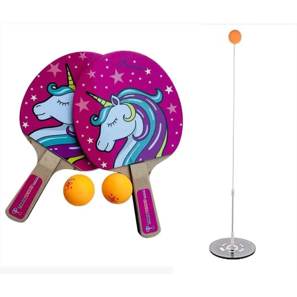 MOROVIK Indoor Outdoor Unicorn Table Tennis Trainer with 2 Wooden Rackets & 6 Balls | Sports Toy for Teenagers & Kids | Birthday Gift Unicorn Table Tennis Trainer Unicorn 01 (Pink) - T-Rex the toyland Sitamarhi