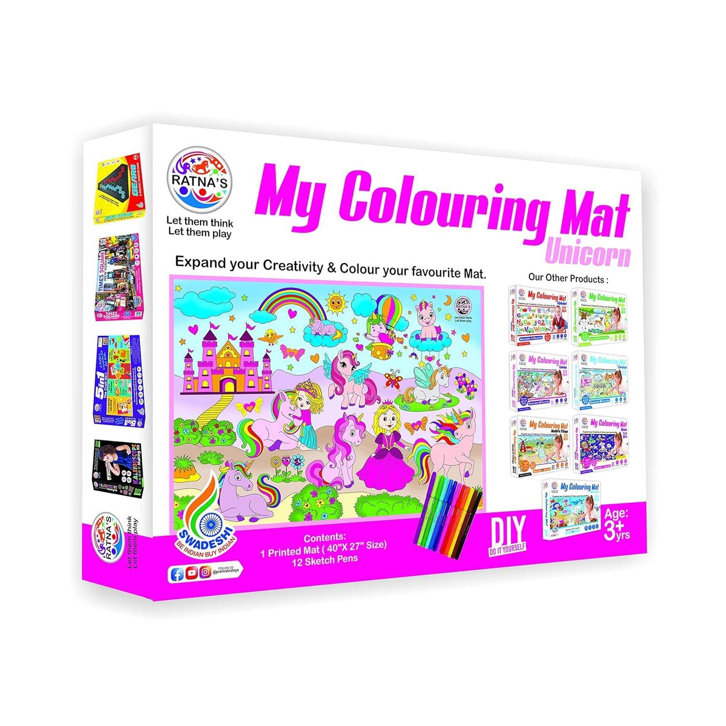 Washable coloring mat large size with unicorn design and 12 sketch pens for kids creativity