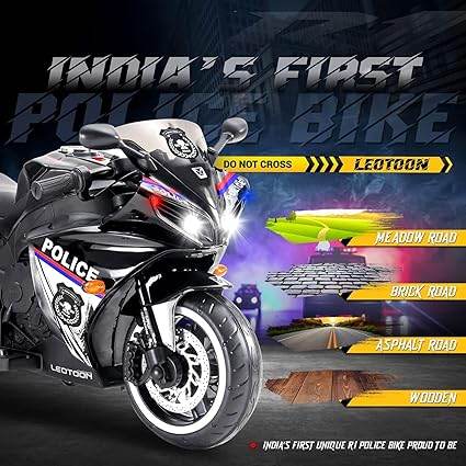 Parultoys R1 Police Sports Ride on Battery Bike for 3-7 Years Kids/Children/Toddlers/Boys/Girls with 12V Battery Operated/Music System/Working... - T-Rex the toyland Sitamarhi