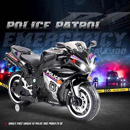 Parultoys R1 Police Sports Ride on Battery Bike for 3-7 Years Kids/Children/Toddlers/Boys/Girls with 12V Battery Operated/Music System/Working... - T-Rex the toyland Sitamarhi