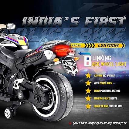 Parultoys R1 Police Sports Ride on Battery Bike for 3-7 Years Kids/Children/Toddlers/Boys/Girls with 12V Battery Operated/Music System/Working... - T-Rex the toyland Sitamarhi