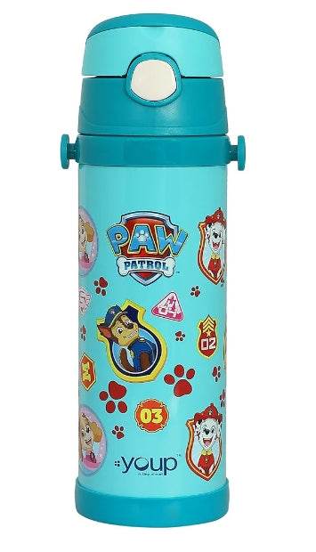 Blue Paw Patrol insulated sipper bottle with character prints and secure flip lid for kids