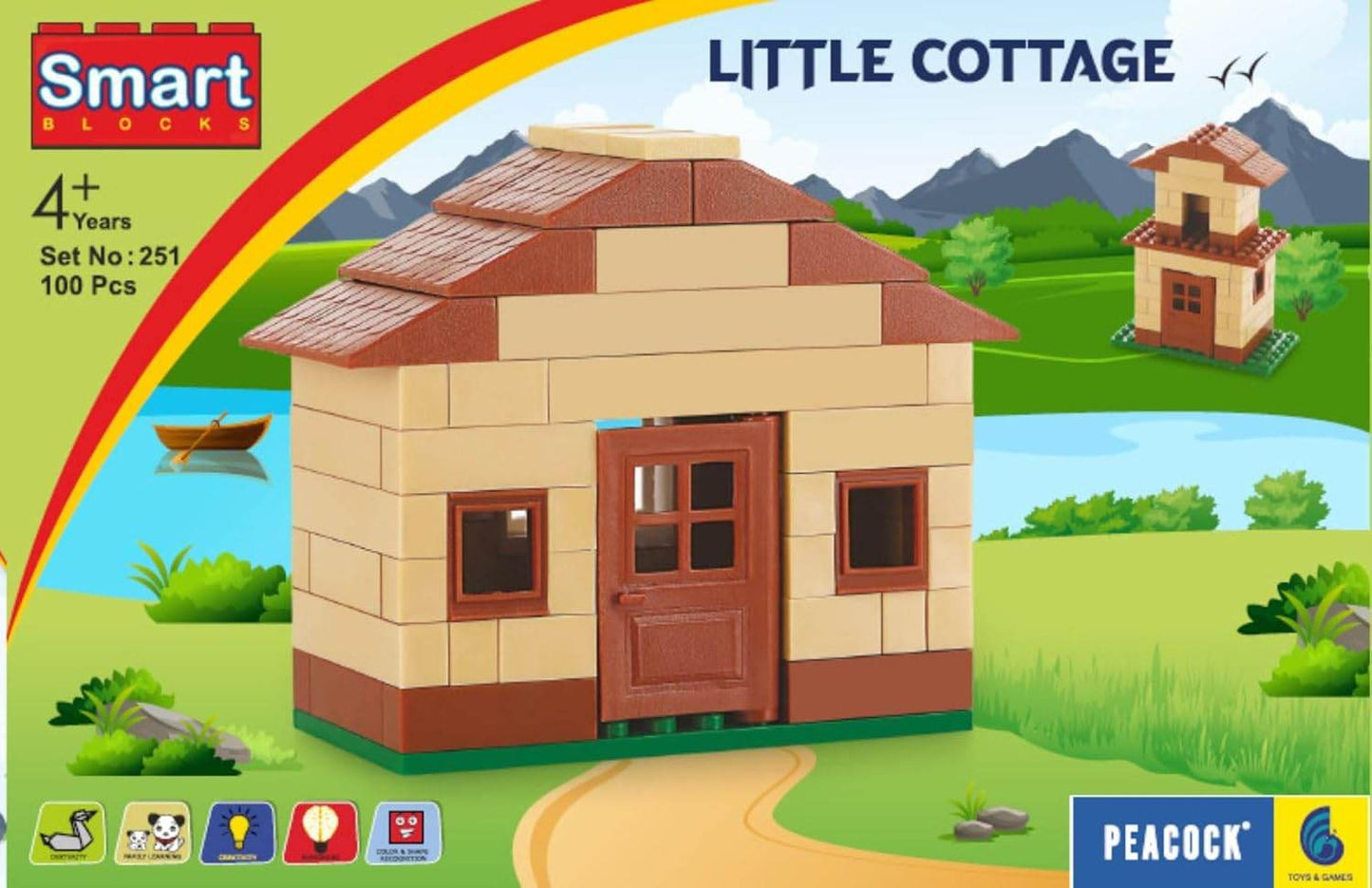 Peacock Little Cottage interlocking building blocks for kids with 100 pieces for ages 4 and up
