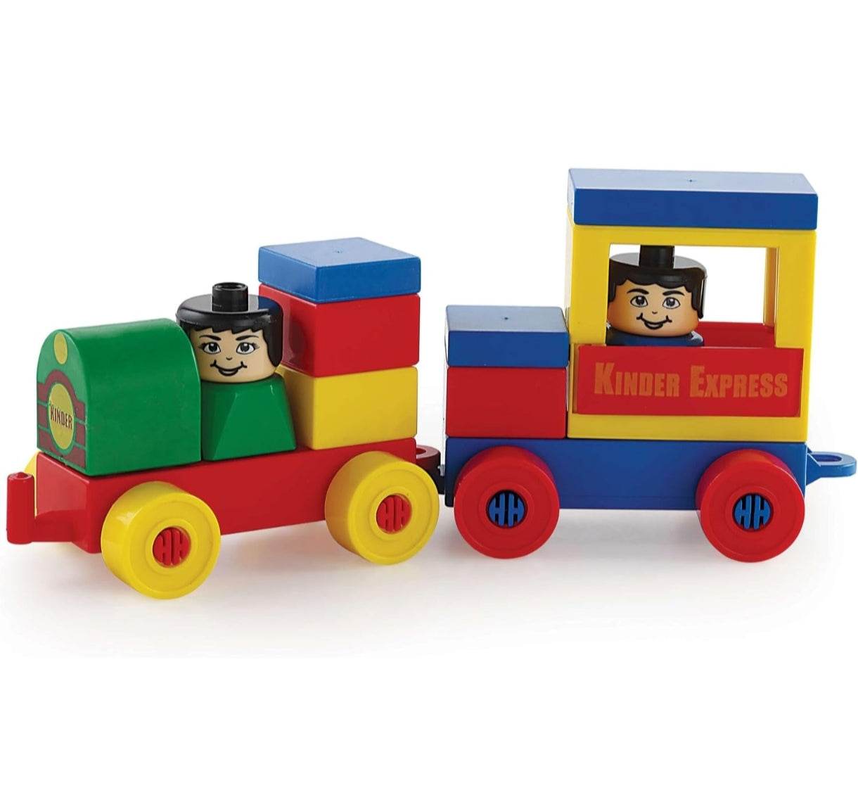Peacock Kinder Blocks Locomotive Set colorful wooden train with two smiling figures and vibrant blocks