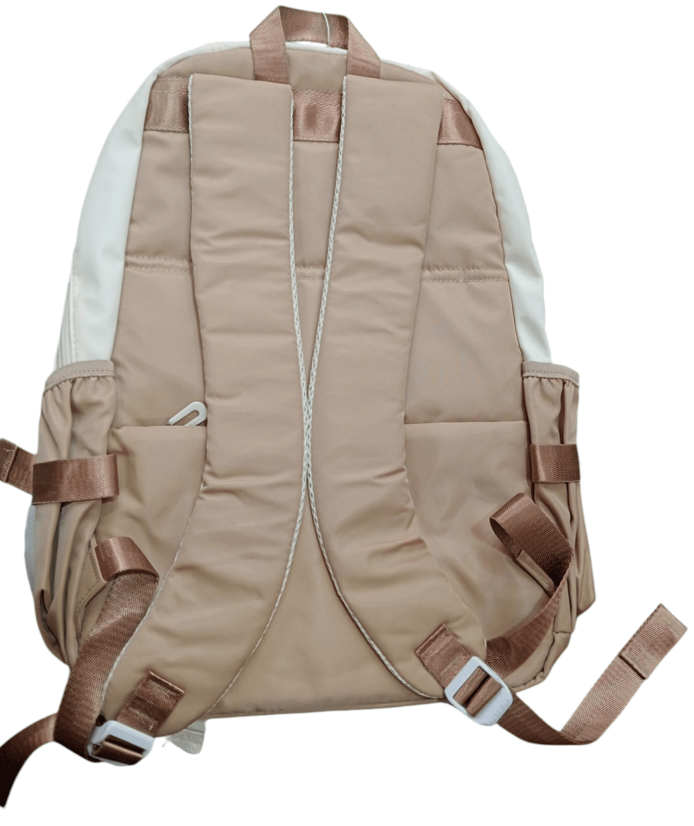 Lightweight school backpack for teens in beige with padded straps and side pockets
