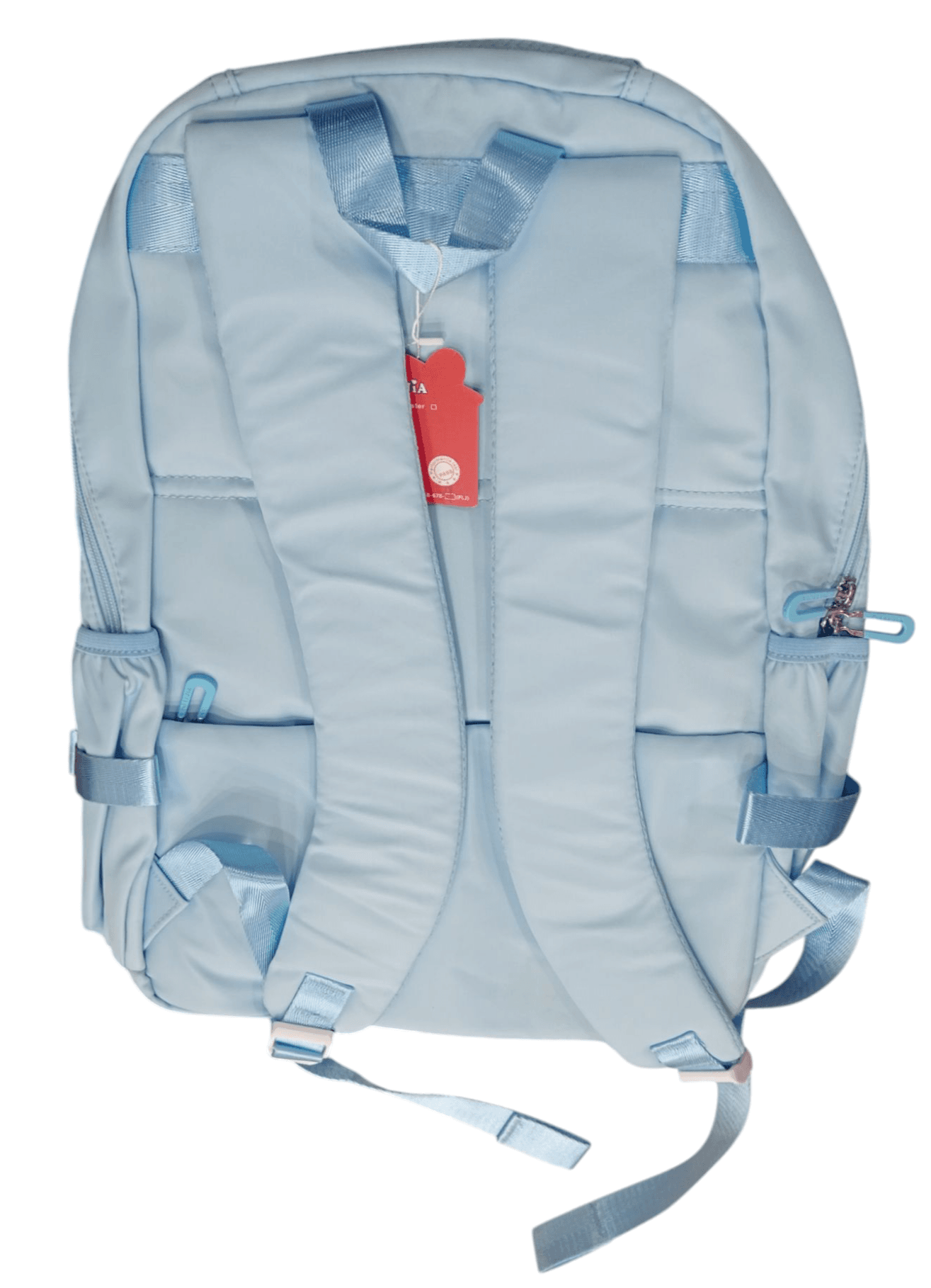 Light blue lightweight school backpack for teens with padded adjustable straps and side pockets