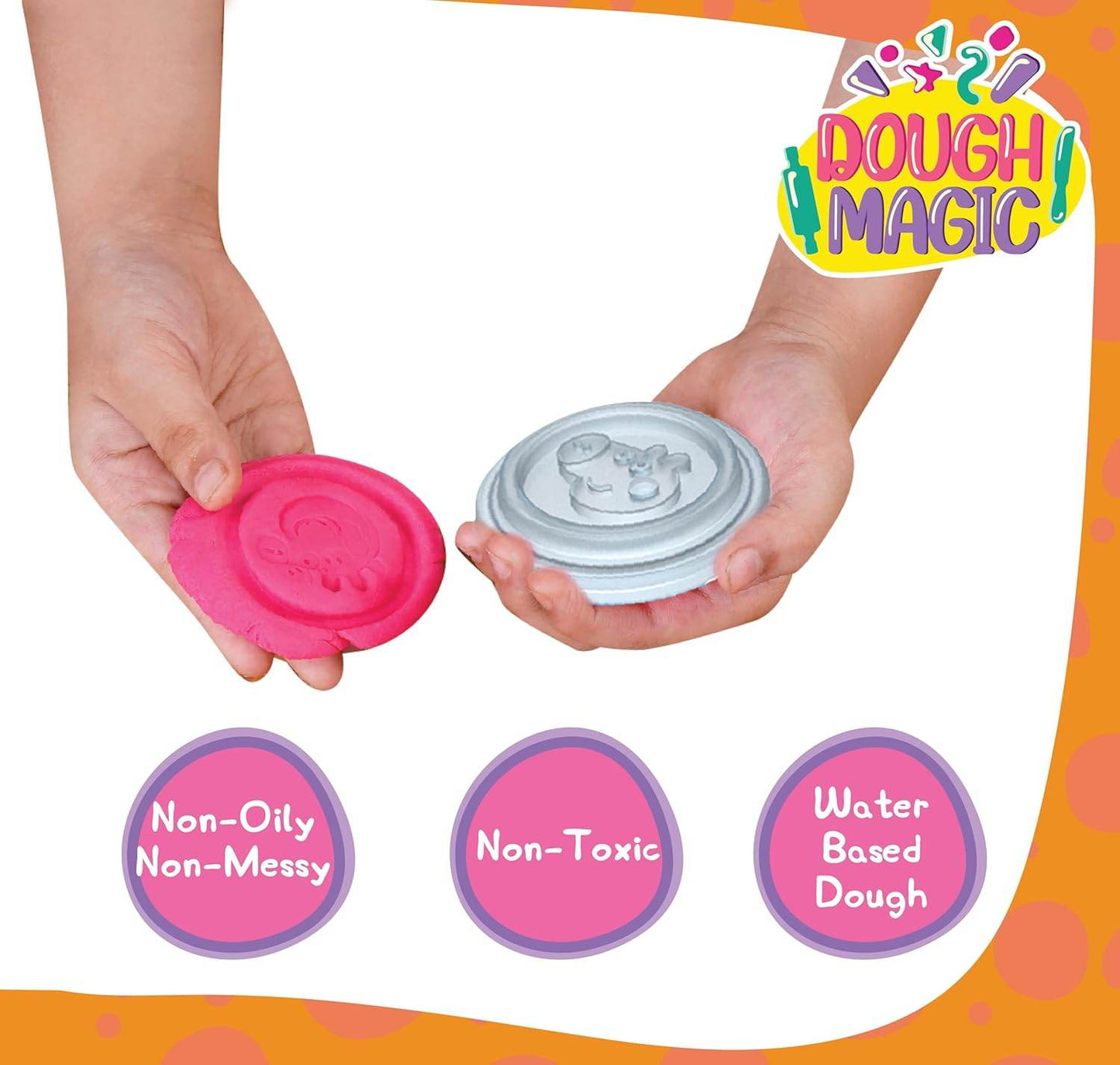 Child holding Peppa Pig dough tubs set with non-toxic, water-based dough for creative play