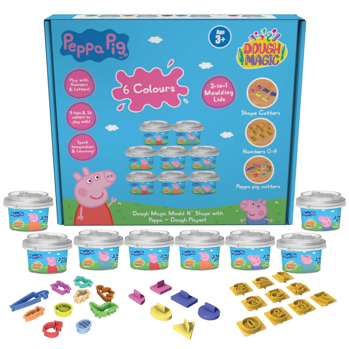 Peppa Pig kids molding clay with cutters set featuring 6 colors, shape cutters, and numbers for creative play