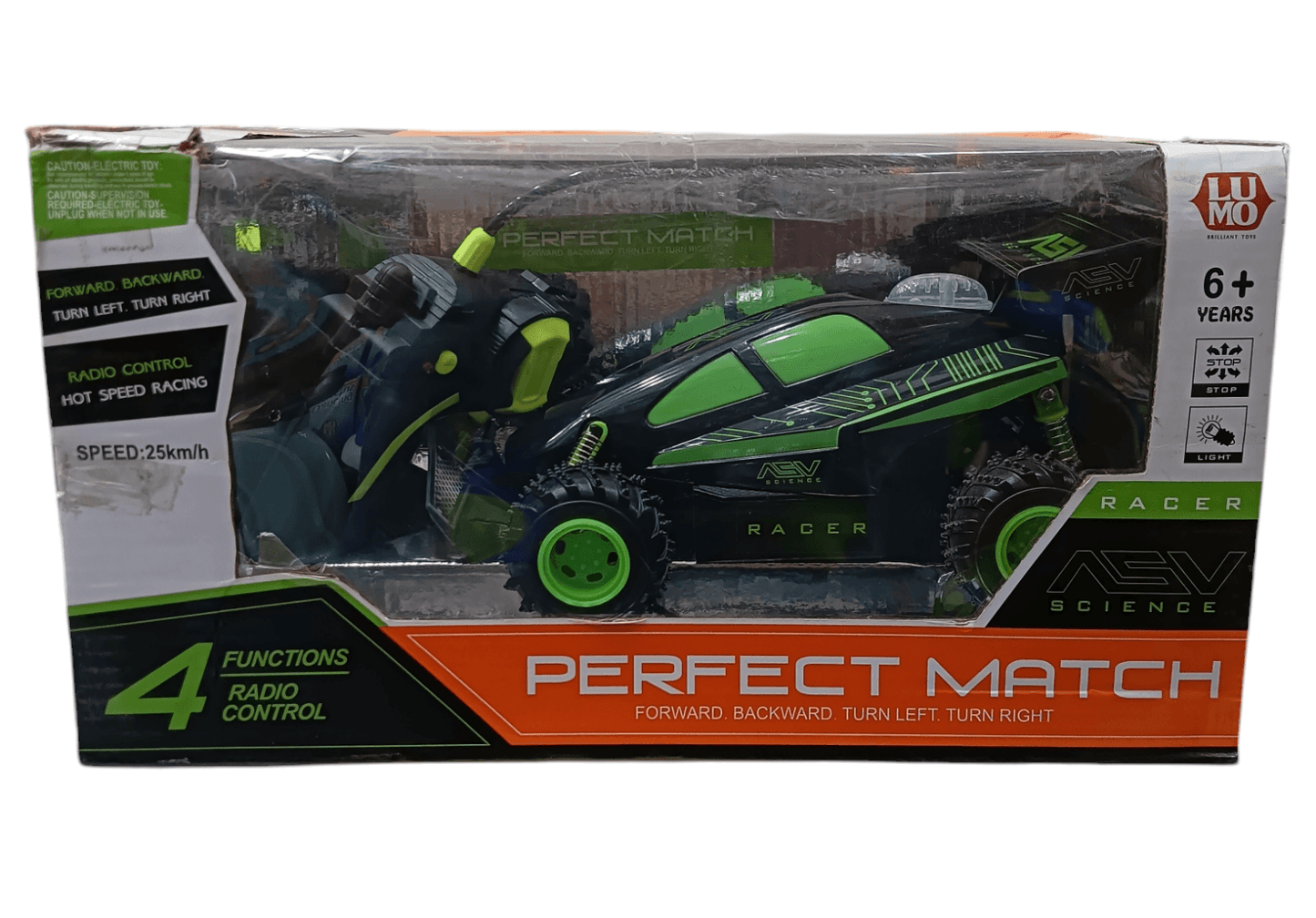 Remote control racing car for kids in black and green with four functions and high speed racing