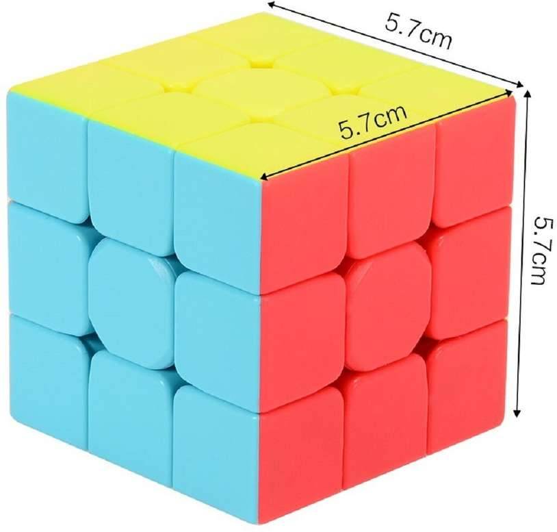 Colorful 3x3 cube for kids with blue red and yellow sides measuring 5.7 cm