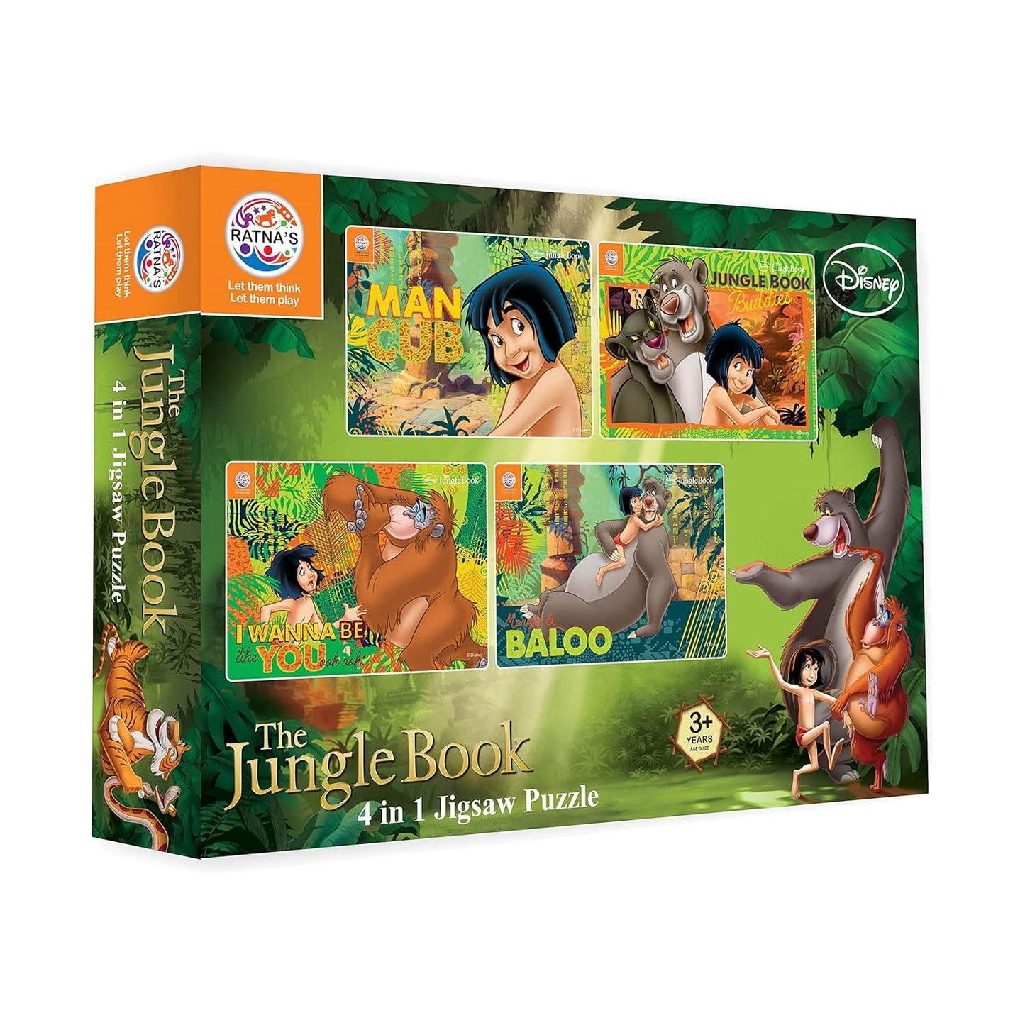 Ratna's 4in1 Jungle Book Jigsaw Puzzle Size 24cm x 17cm - Mowgli, Bagheera, Baloo, etc - 140 Pieces (4 X 35 pcs Each) Toy for Kids 3+ Years - T-Rex the toyland Sitamarhi