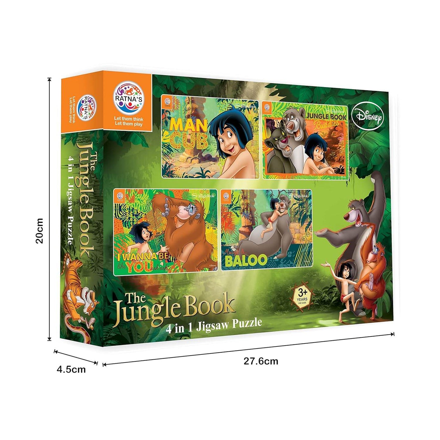 Ratna's 4in1 Jungle Book Jigsaw Puzzle Size 24cm x 17cm - Mowgli, Bagheera, Baloo, etc - 140 Pieces (4 X 35 pcs Each) Toy for Kids 3+ Years - T-Rex the toyland Sitamarhi
