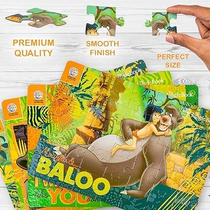 Ratna's 4in1 Jungle Book Jigsaw Puzzle Size 24cm x 17cm - Mowgli, Bagheera, Baloo, etc - 140 Pieces (4 X 35 pcs Each) Toy for Kids 3+ Years - T-Rex the toyland Sitamarhi