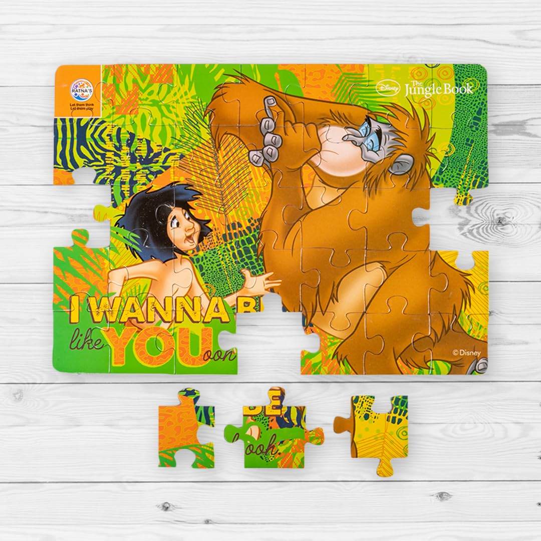 Ratna's 4in1 Jungle Book Jigsaw Puzzle Size 24cm x 17cm - Mowgli, Bagheera, Baloo, etc - 140 Pieces (4 X 35 pcs Each) Toy for Kids 3+ Years - T-Rex the toyland Sitamarhi
