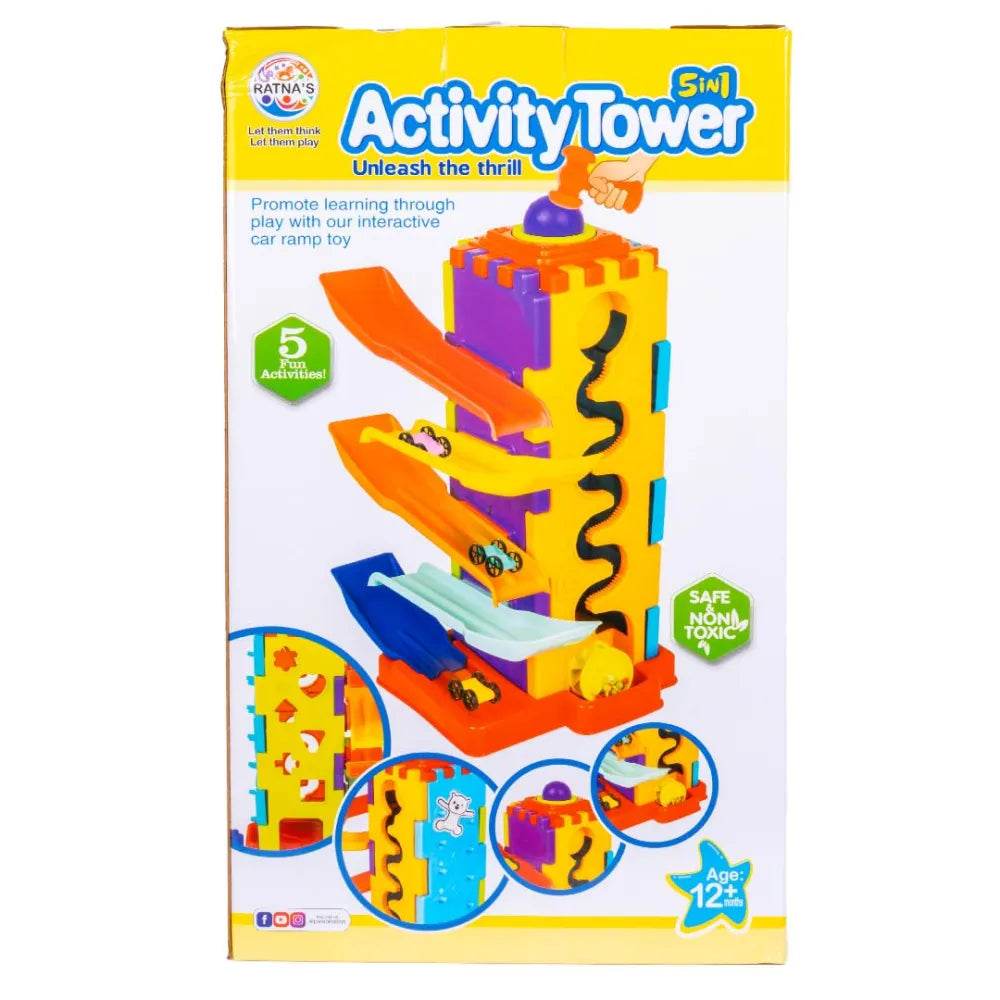 Ratna's Activity Tower 5 in 1 for Kids 1+ Year with Car Race, Shape Sorter, Tumbling Panda, Wheel Slider and Hammering Fun Activities for Toddlers - T-Rex the toyland Sitamarhi