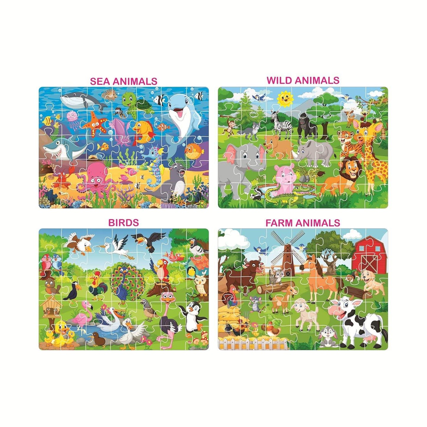 Puzzle animal world jigsaw puzzle set featuring colorful sea animals wild animals birds and farm animals