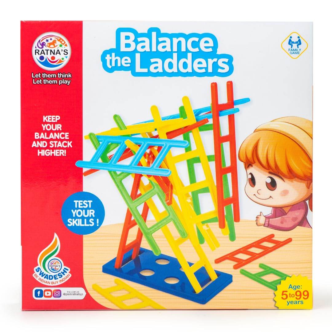 Balance the ladders game by Prem Ratna with colorful plastic ladders and blue base for stacking and balancing