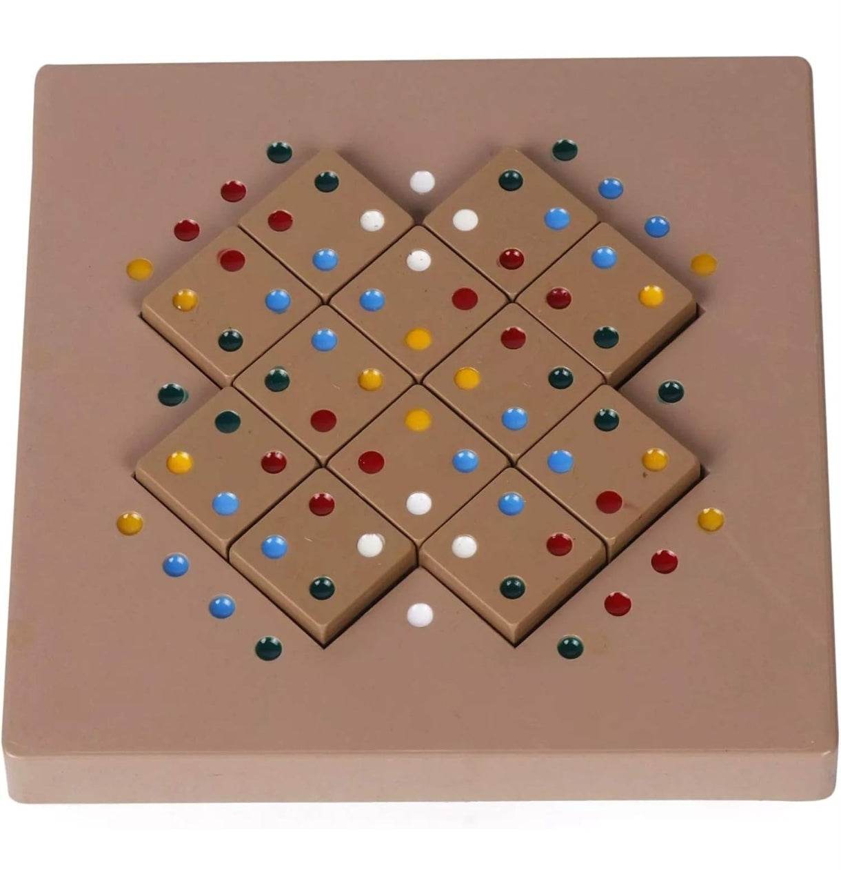 T-Rex the toyland Sitamarhi color match puzzle for kids with multicolored dots on wooden blocks