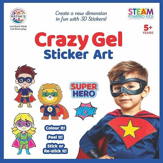 RATNA'S Crazy Gel Sticker Art Super Hero for Creating Vibrant, Reusable 3D Stickers, DIY Kit for Kids 5+ Years - T-Rex the toyland Sitamarhi