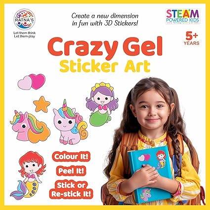 RATNA'S Crazy Gel Sticker Art Unicorn & Mermaid for Creating Vibrant, Reusable 3D Stickers, DIY Kit for Kids 5+ Years - T-Rex the toyland Sitamarhi