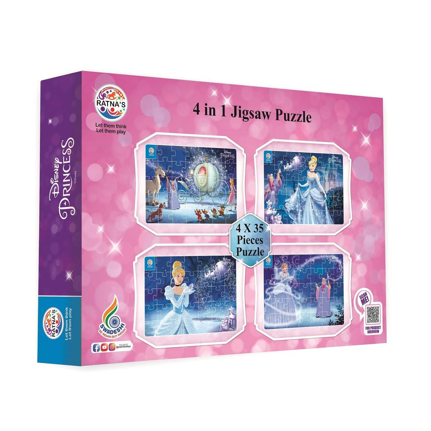 Disney Cinderella jigsaw puzzle for kids 4 in 1 set with 4 puzzles of 35 pieces each by Prem Ratna