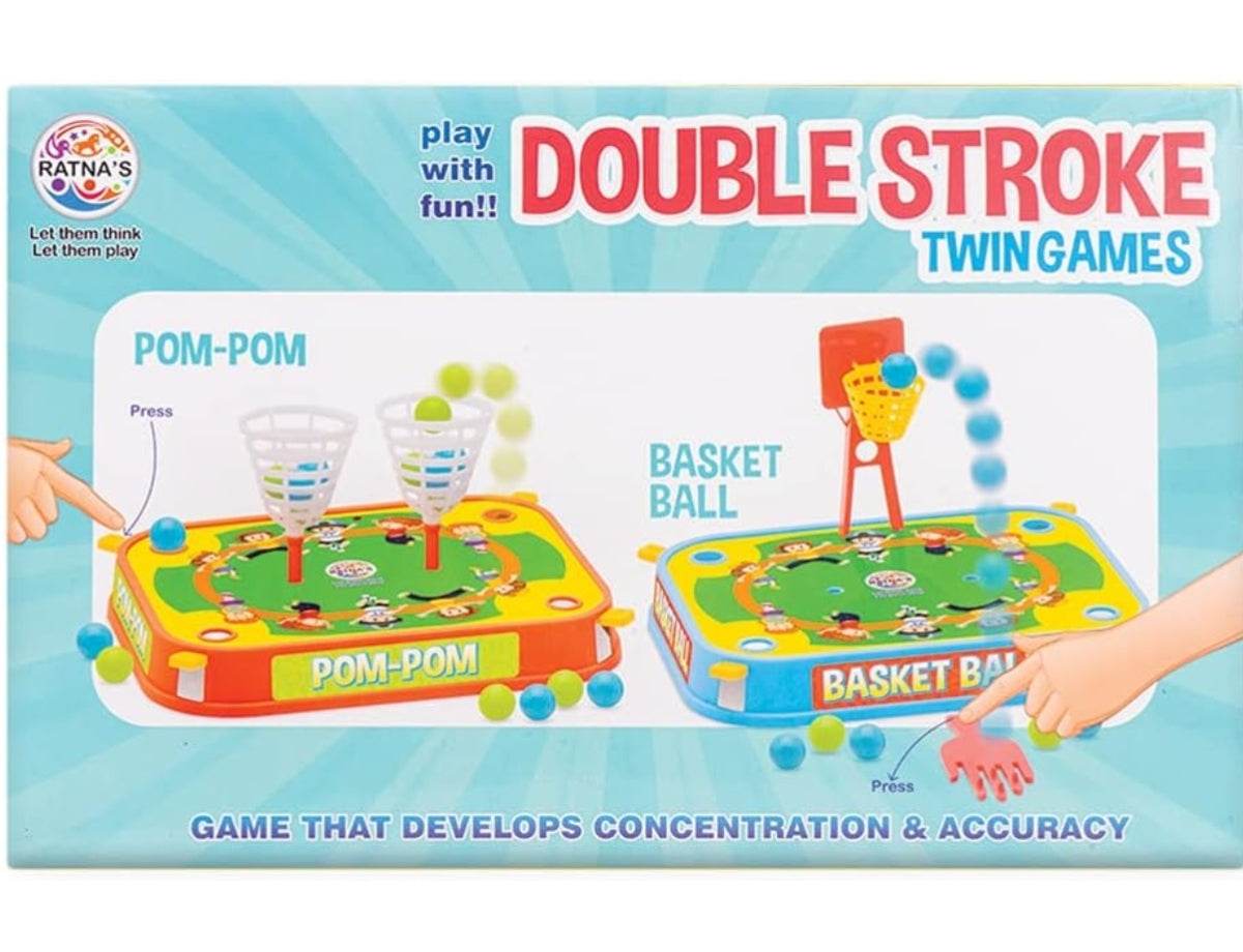 RATNA'S Double Strokes Twin Games 2 in 1 (Basket Ball & POM-POM) for Kids to Play - T-Rex the toyland Sitamarhi