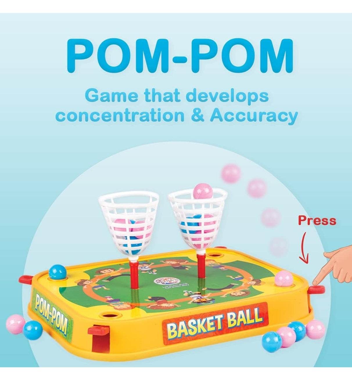 RATNA'S Double Strokes Twin Games 2 in 1 (Basket Ball & POM-POM) for Kids to Play - T-Rex the toyland Sitamarhi
