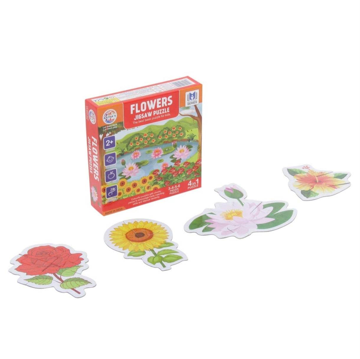 Educational flower puzzle for toddlers with colorful flower pieces and boxed packaging