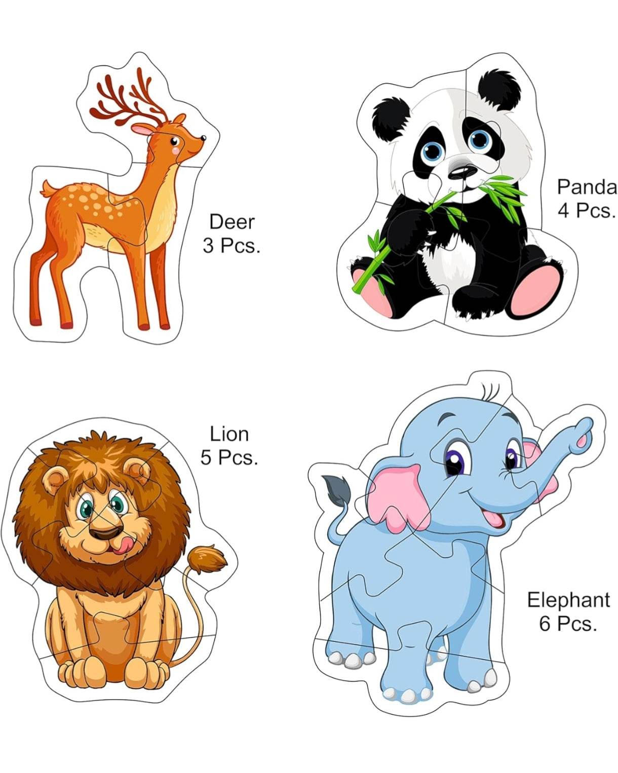 Educational wild animal puzzle for babies featuring colorful deer panda lion and elephant pieces
