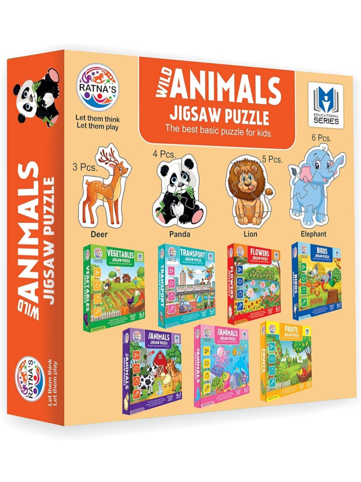 Educational wild animal puzzle for babies with colorful deer panda lion and elephant pieces