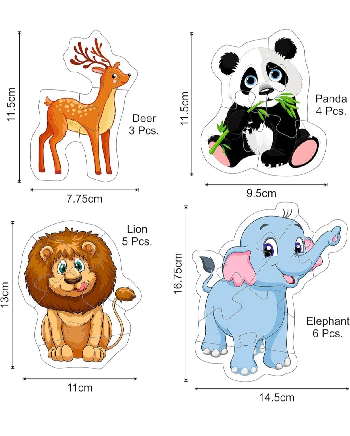Educational wild animal puzzle for babies featuring deer, panda, lion, and elephant pieces by T-Rex the toyland