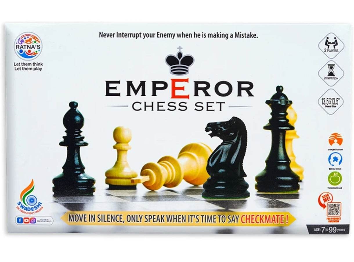 Ratna's Emperor Chess Set Board Game with Folding Chess Board and Black & White Chessmen's for Kids & Adults - T-Rex the toyland Sitamarhi
