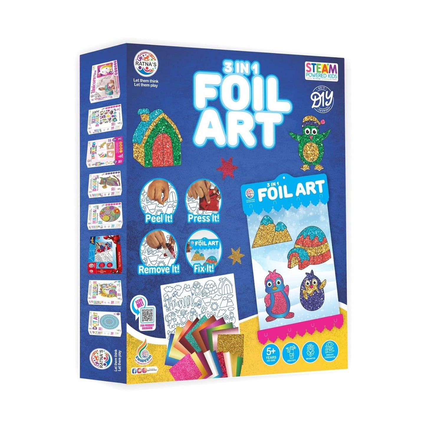 Prem Ratna 3 in 1 foil art kit for kids DIY craft set with colorful sheets and tools