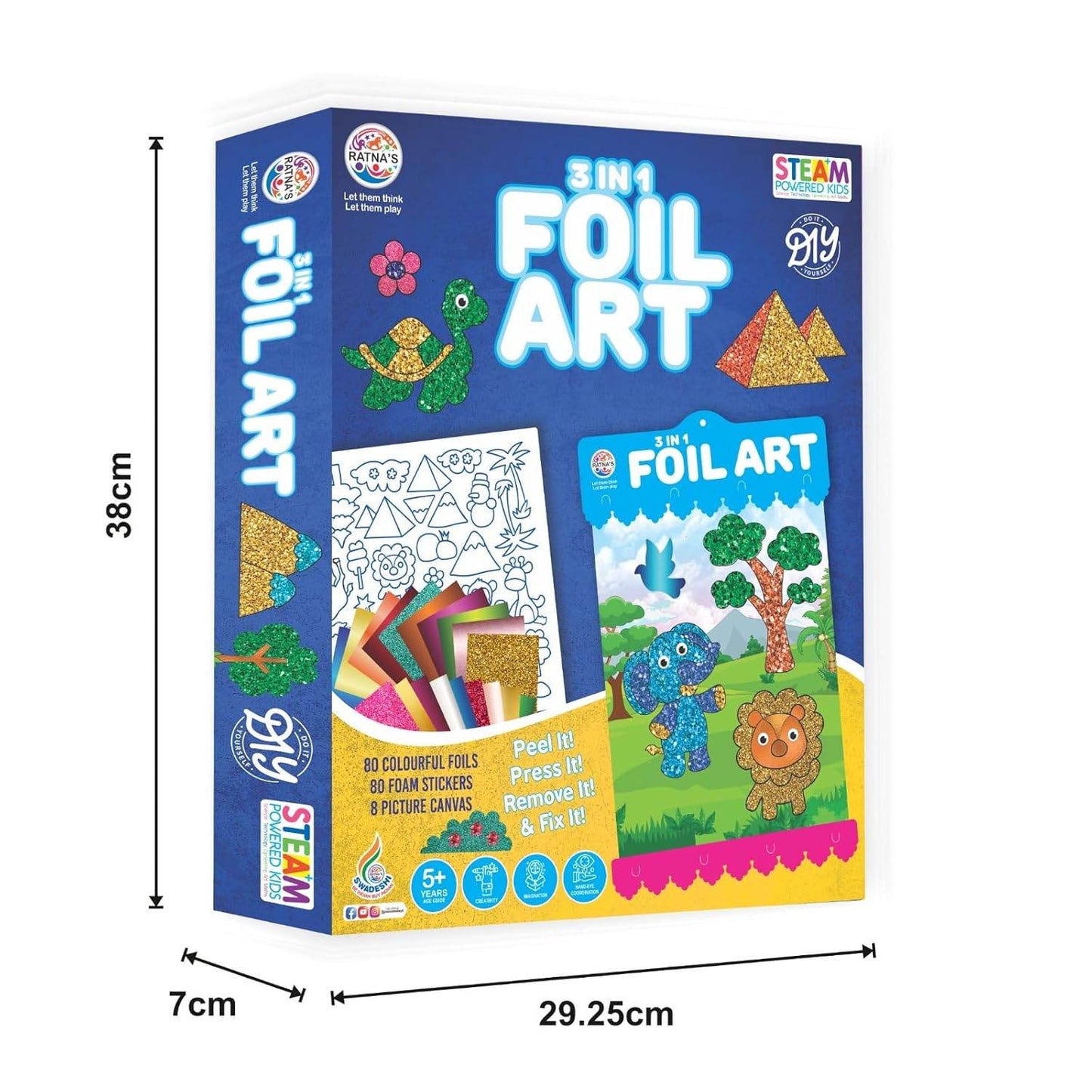 Prem Ratna 3 in 1 foil art kit for kids with colorful foils and foam stickers for DIY crafts