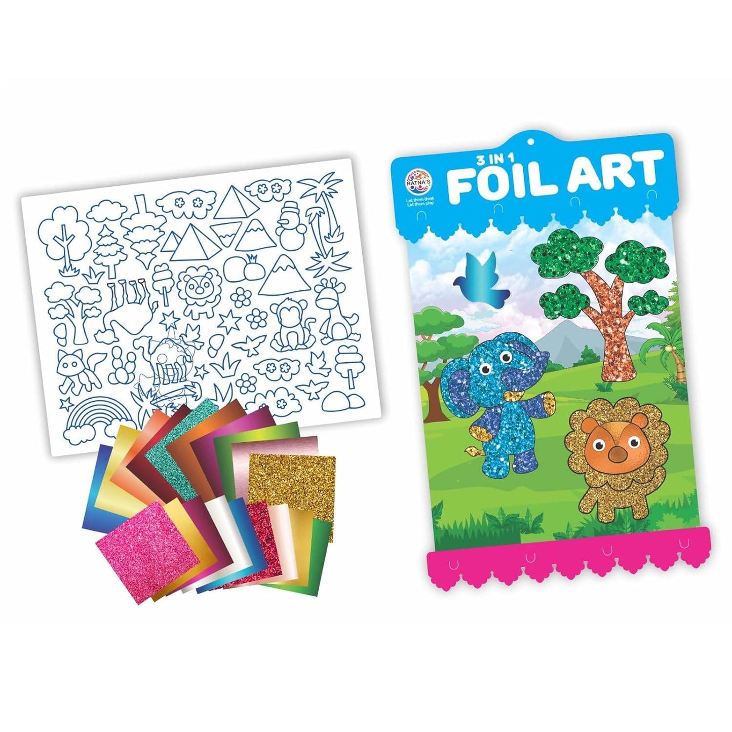 Prem Ratna foil art kit for kids with colorful foil sheets and animal-themed coloring sheets