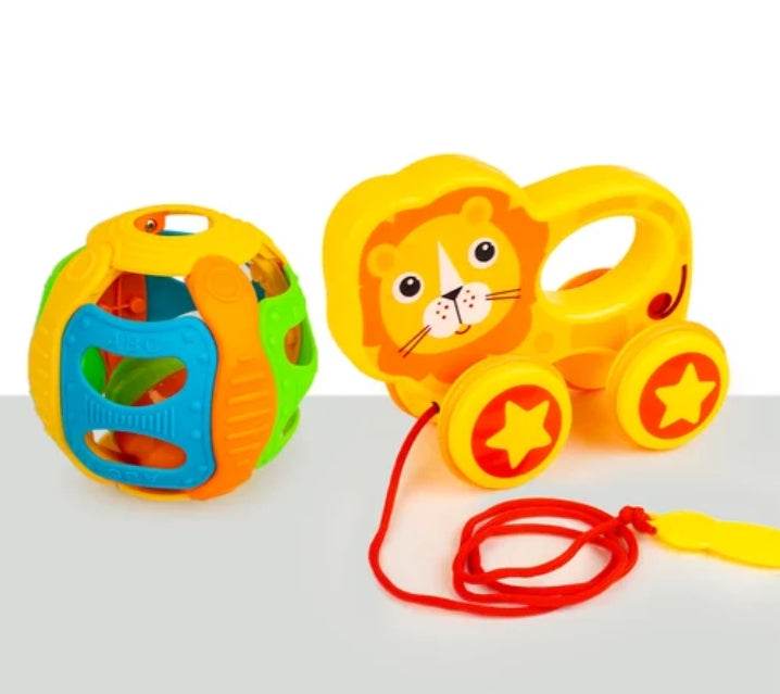 Ratna's Jazz Gift Set, 2-in-1 Baby Toys with Pull Along Lion and Rattling Ball, New Born Toys for 6 Month+ Old Baby - T-Rex the toyland Sitamarhi