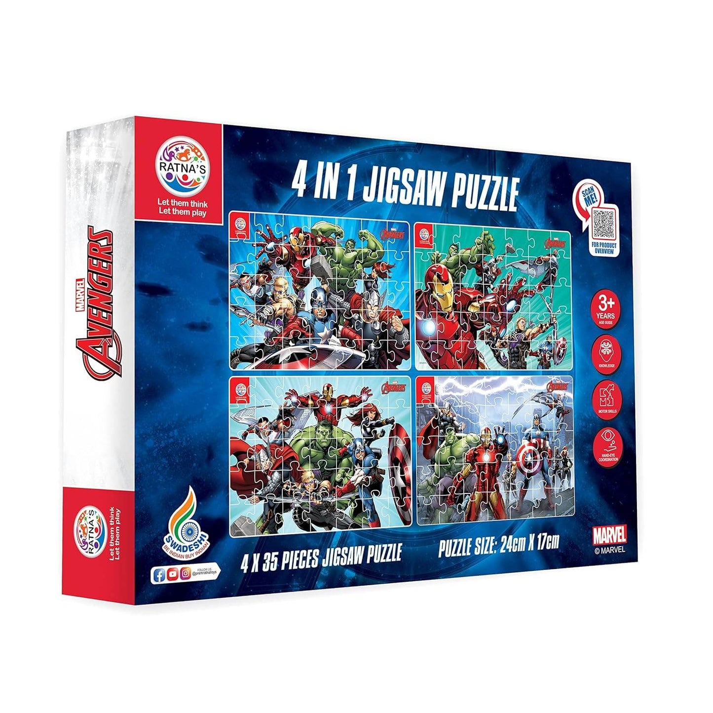 Prem Ratna Marvel Avengers puzzle 140 pieces 4 in 1 jigsaw set with superhero characters