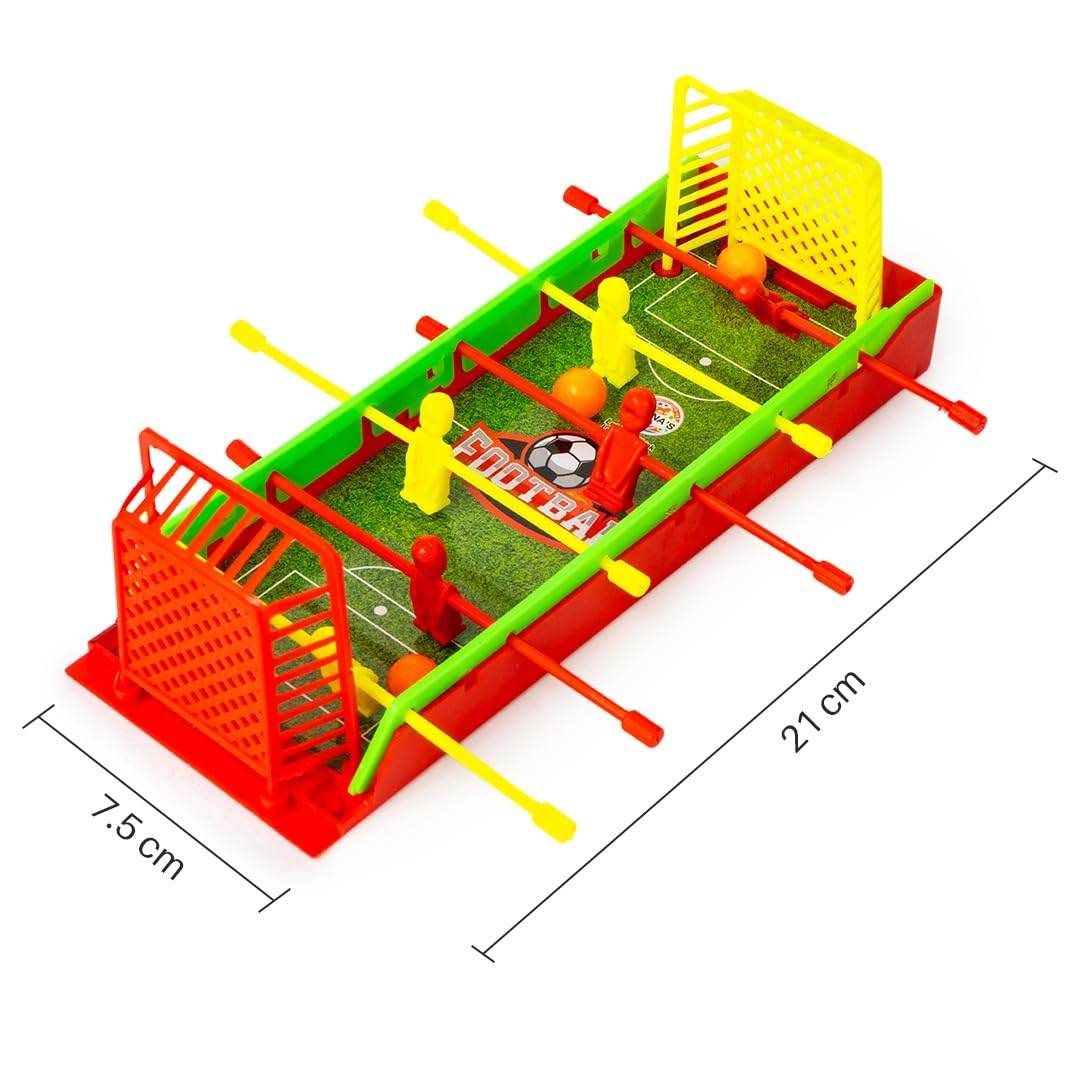 Prem Ratna mini foosball table for kids with red and yellow players and green field design