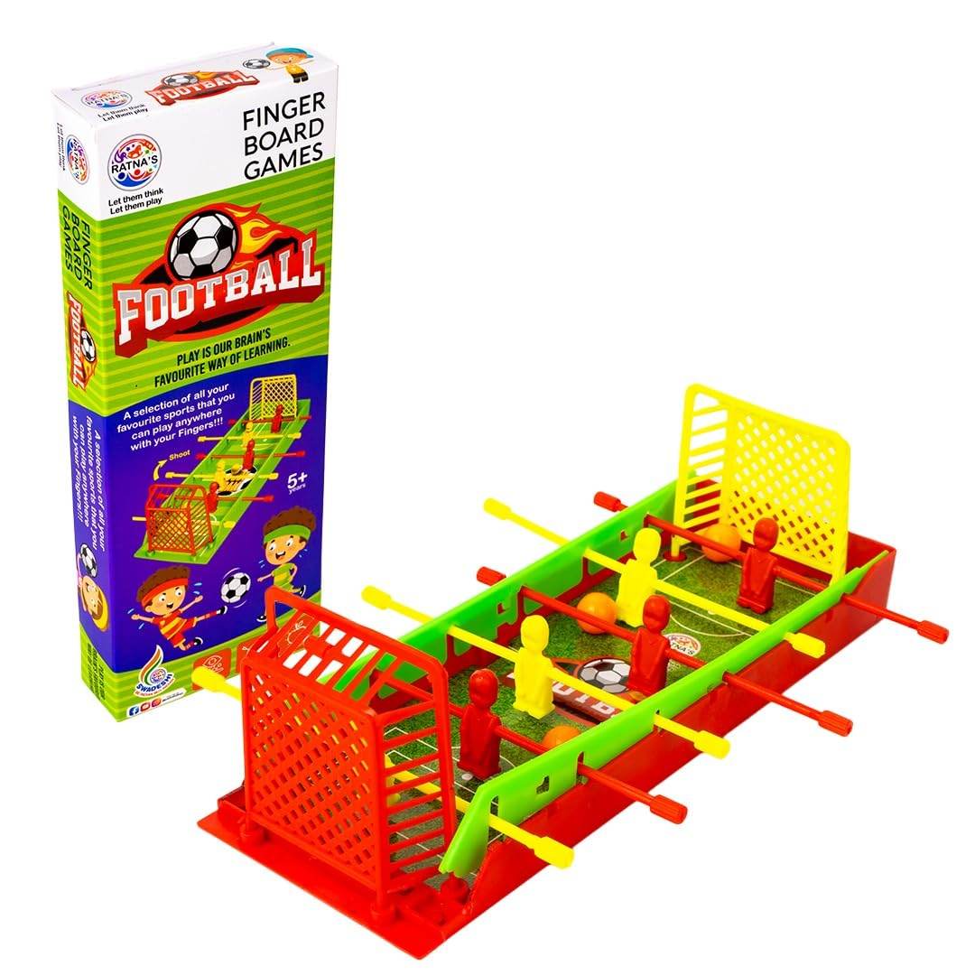 Prem Ratna mini foosball table for kids with red and yellow players and green playfield