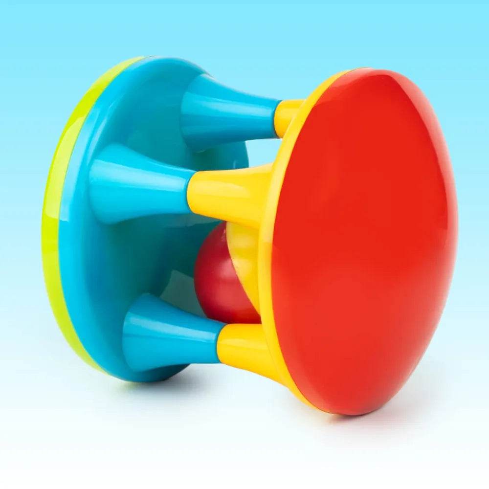 Colorful Ratnas musical roller for babies toy with red, blue, and yellow parts for sensory play