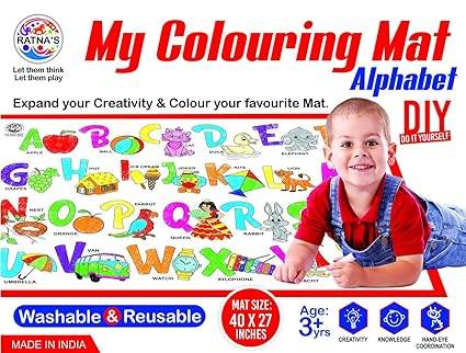 Ratna's My Coloring Mat Alphabets & Pictures Printed Mat of Size 40 x 27 Inches, Washable & Reusable Colouring Kit for Kids 3+ Years - T-Rex the toyland Sitamarhi