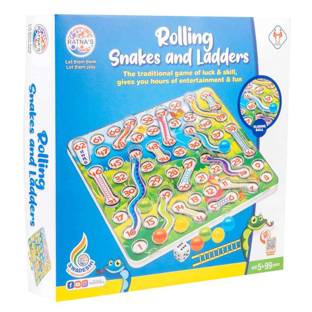 Prem Ratna rolling snakes and ladders board game with colorful board and playing pieces