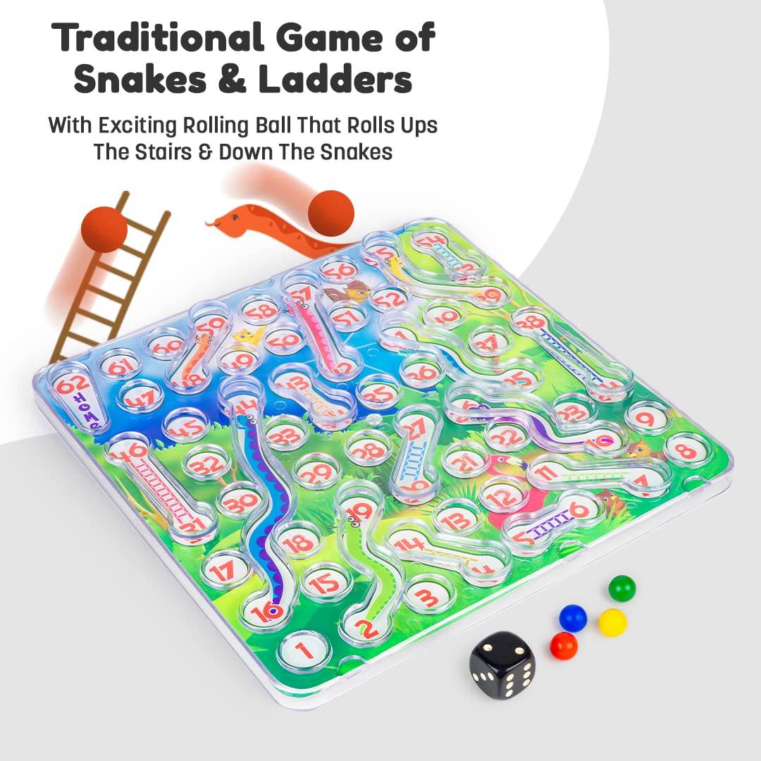 Prem Ratna rolling snakes and ladders board game with colorful numbered paths and rolling ball feature
