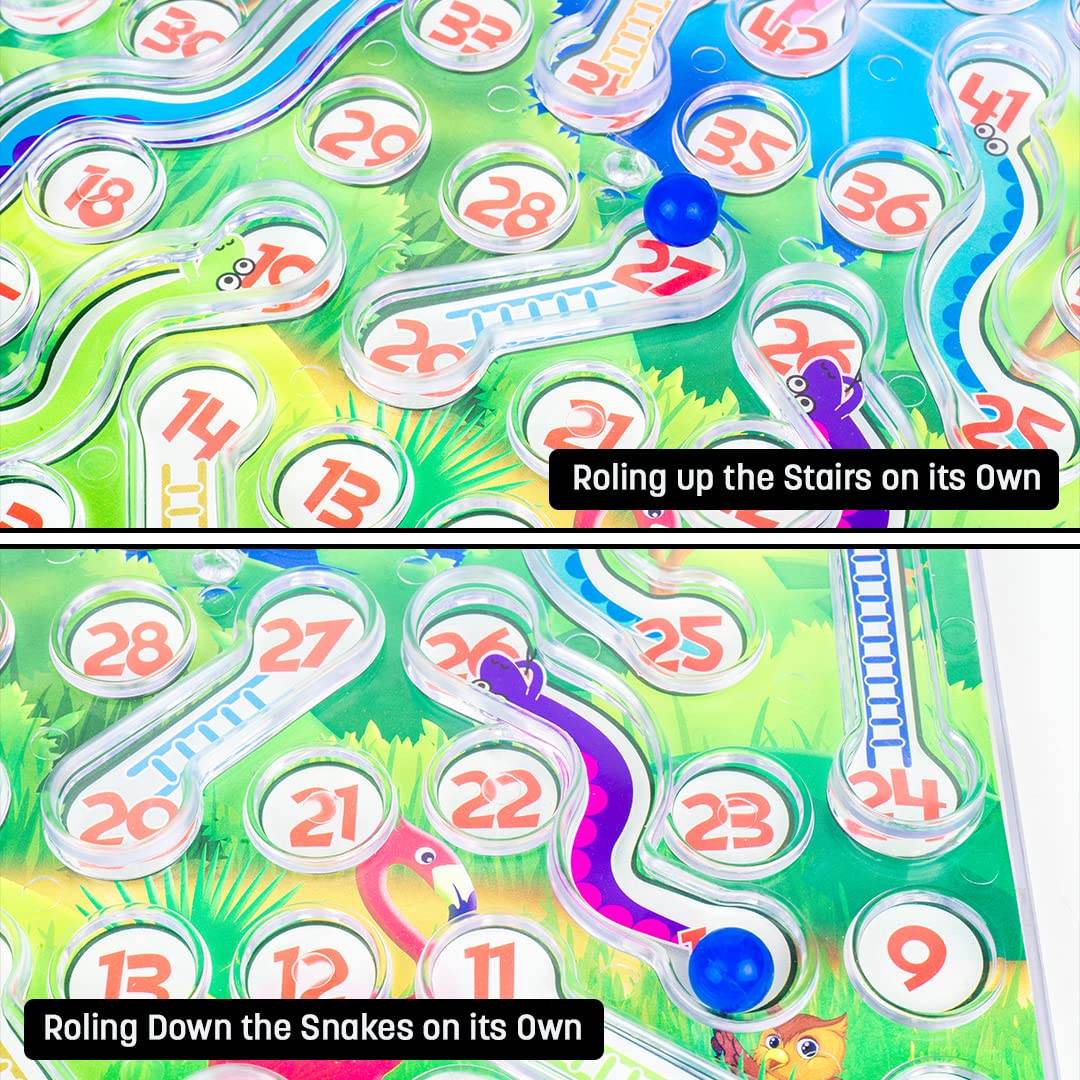 Prem Ratna rolling snakes and ladders board game showing colorful numbers, snakes, ladders, and blue game pieces