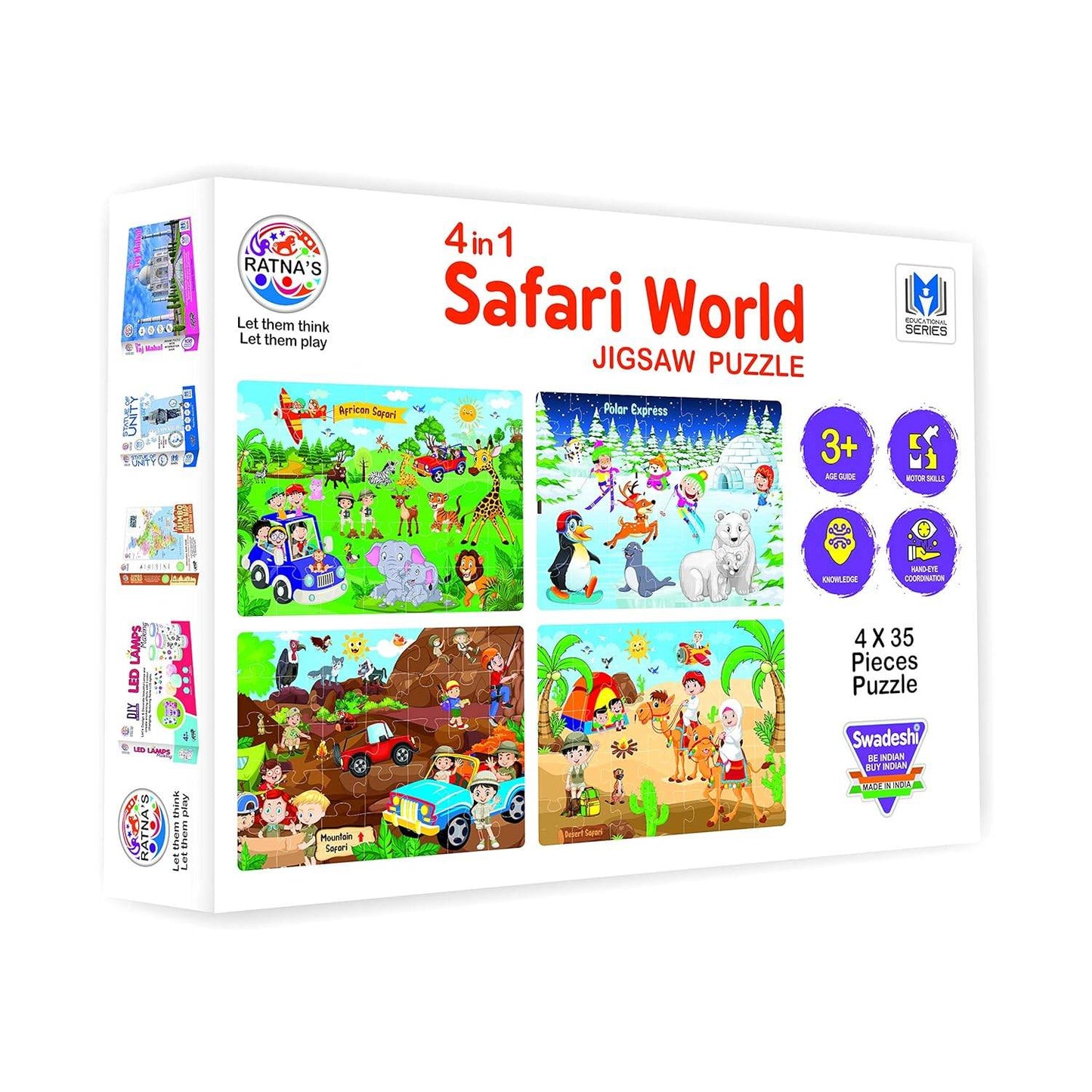 Safari jigsaw puzzle for kids 4 in 1 set with colorful animal and adventure scenes by T-Rex the toyland Sitamarhi