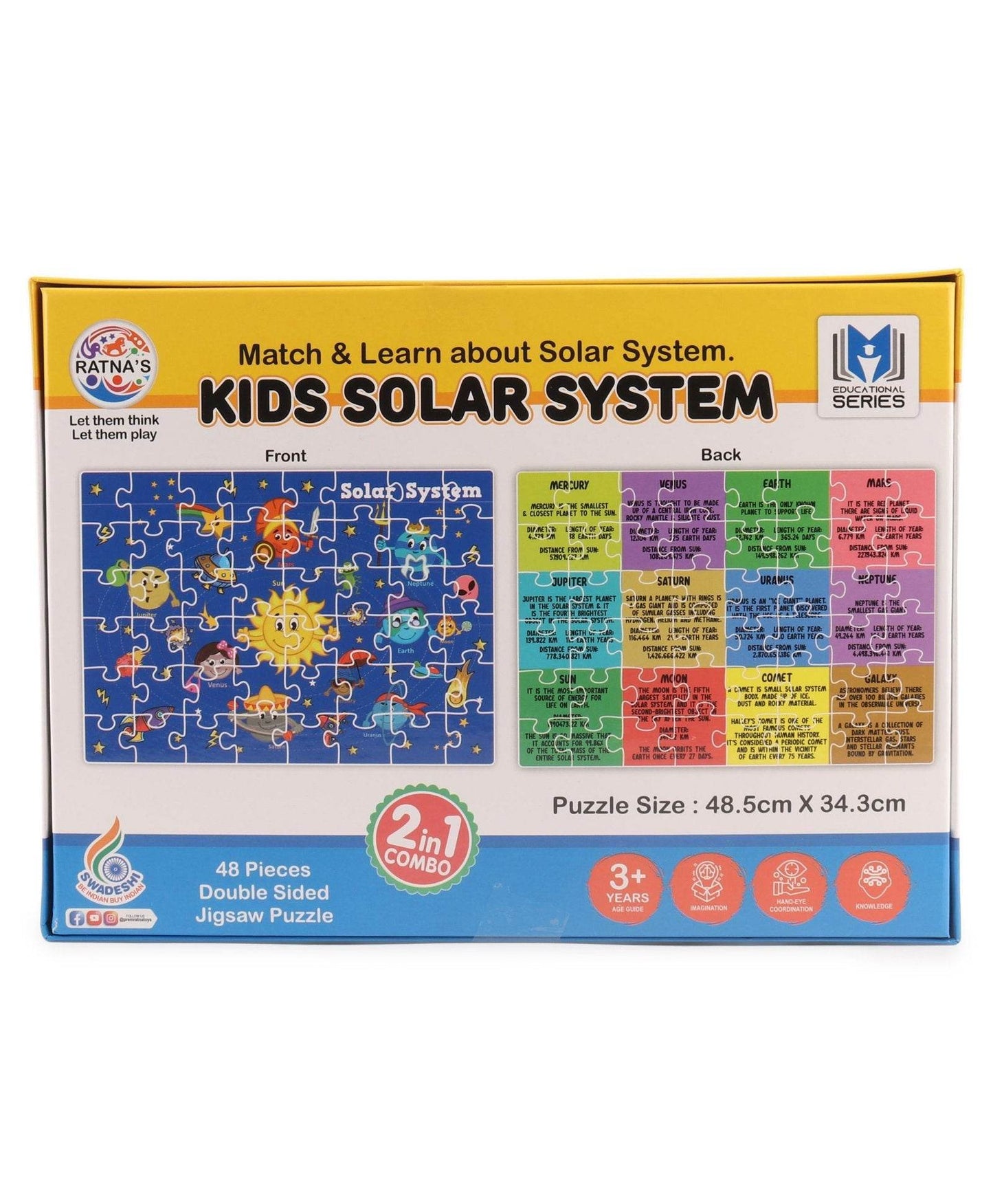 Kids solar system puzzle for kids double sided 48 piece jigsaw with educational facts on the back