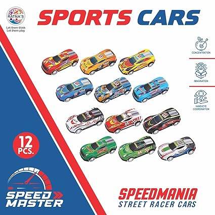 RATNA'S Speed Master Sports Car for Kids 12 Pcs Set Pull Back Vehicles Racing Car for Kids for 2 Years+ - T-Rex the toyland Sitamarhi