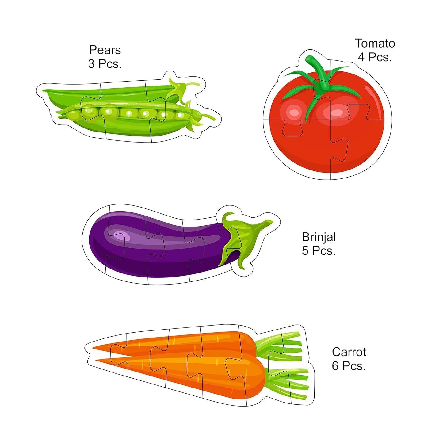 T-Rex the toyland Sitamarhi vegetable puzzle for toddlers with carrot, brinjal, tomato, and peas shapes