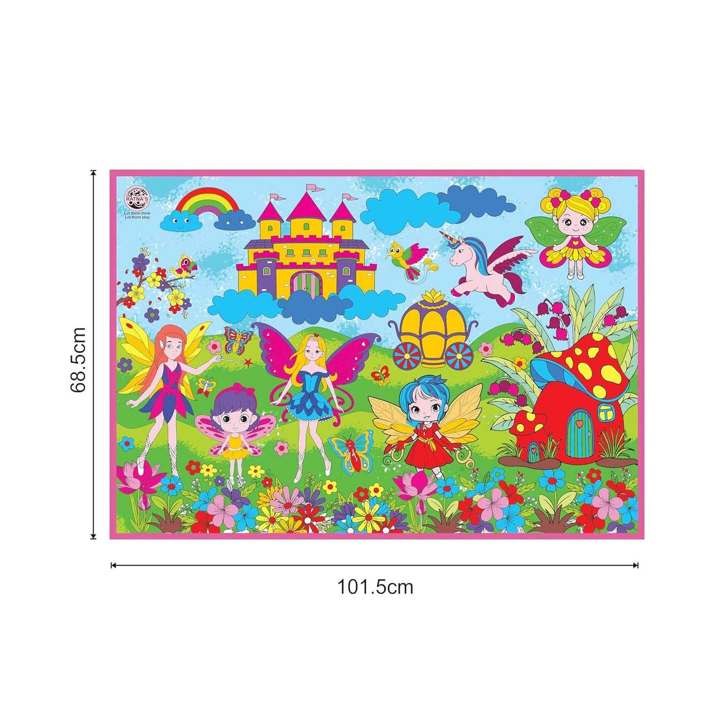 T-Rex the toyland Sitamarhi washable coloring mat fairies with colorful fairy characters castle and flowers