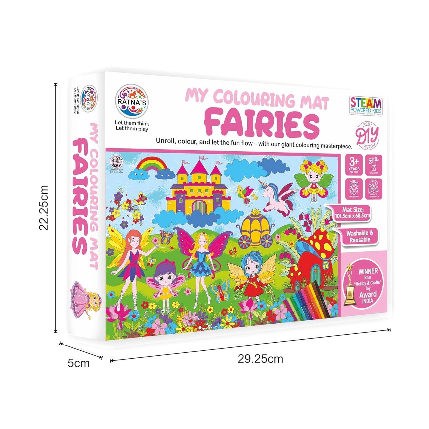 Washable coloring mat fairies set with vibrant fairy tale characters and flowers for kids ages 3 and up